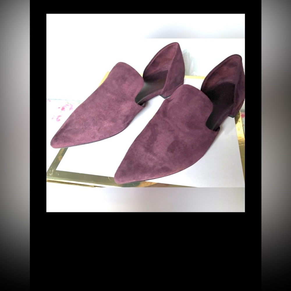 Vince Damris d'Orsay Suede Leather Flats Short Heels Pointed Toe Burgundy Size 5 - Picture 2 of 11